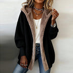 Baggy Faux Fur Lined Hooded Open Front Cardigan