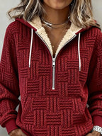 Red Long Sleeve Fleece Lined Hooded Sweater
