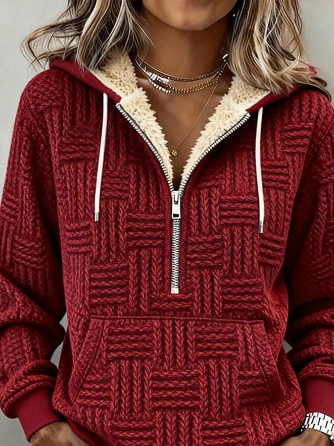 Red Long Sleeve Fleece Lined Hooded Sweater