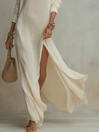 Bohemian One-Shoulder Textured Maxi Dress In Soft Ivory