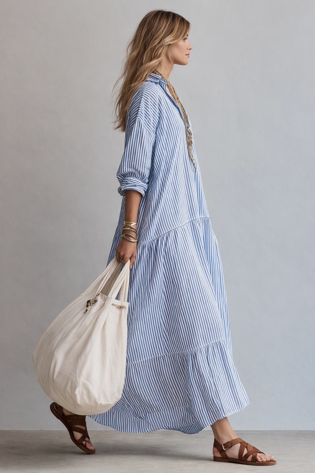 Blue Stripe Relaxed Shirt Maxi Dress