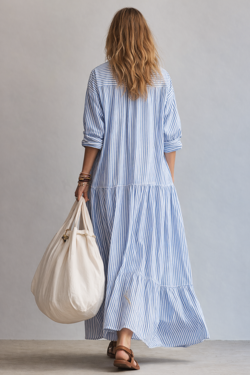 Blue Stripe Relaxed Shirt Maxi Dress