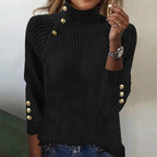 Black Plain High Neck Long Sleeve Sweater