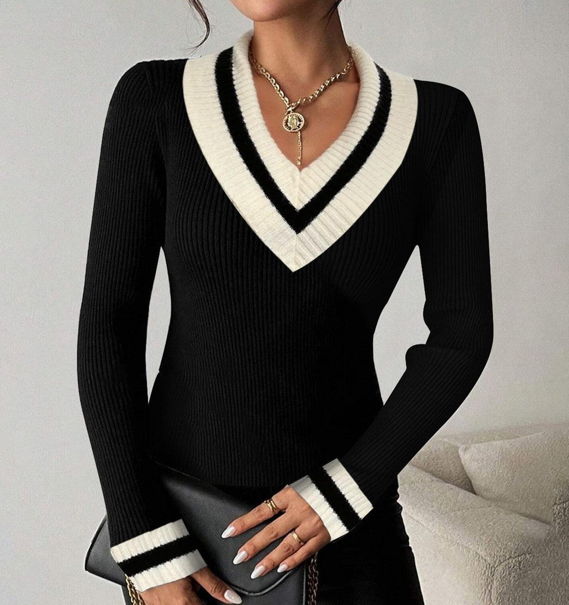 Black And White Color Block Sweater