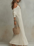 Bohemian One-Shoulder Textured Maxi Dress In Soft Ivory