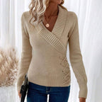 Apricot Plain V-Neck Long Sleeve Sweater