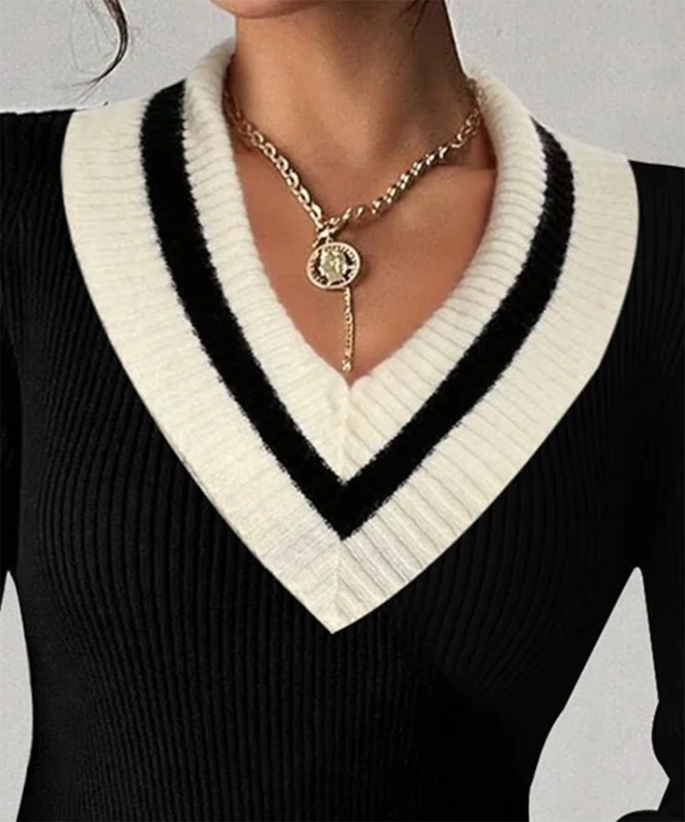 Black And White Color Block Sweater