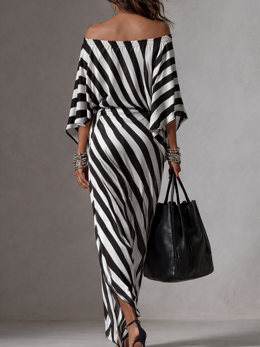 Statement Monochrome Stripe Asymmetric Maxi Dress