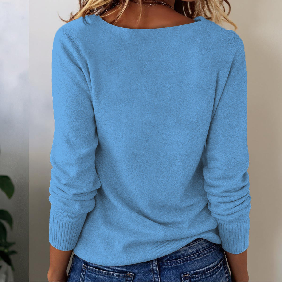 Grey Long Sleeve Plain Sweater