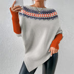 Grey Batwing Sleeve Print Sweater