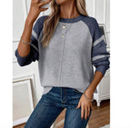 Fresh Color Block Print Round Neck Long Sleeve Sweater