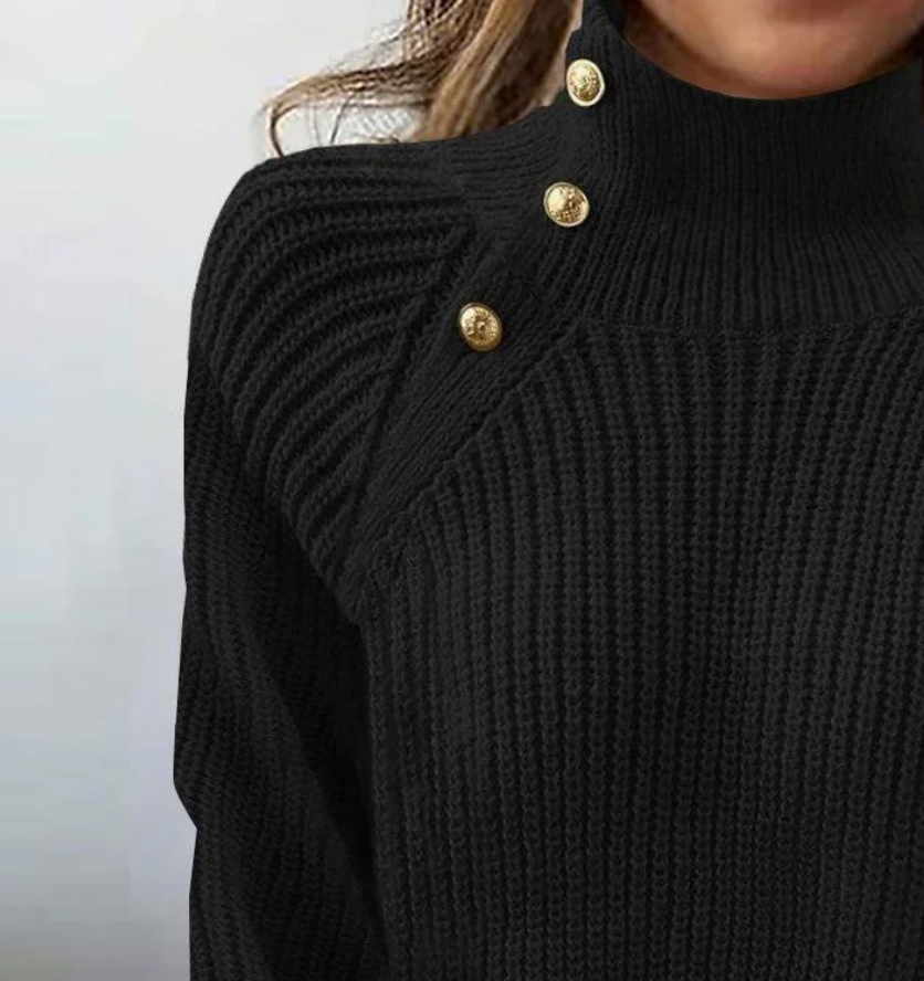 Black Plain High Neck Long Sleeve Sweater
