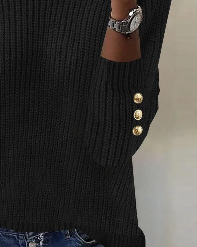 Black Plain High Neck Long Sleeve Sweater