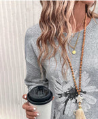 Grey Long Sleeve Round Neck Sweater