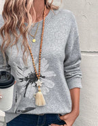Grey Long Sleeve Round Neck Sweater