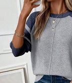 Fresh Color Block Print Round Neck Long Sleeve Sweater