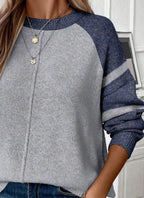 Fresh Color Block Print Round Neck Long Sleeve Sweater