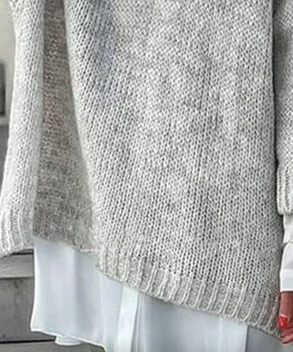 Baggy Grey Plain V-Neck Sweater