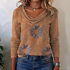 Cozy Camel Knit Floral Printed Sweater