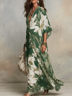Emerald Bloom Flowing Bohemian Maxi Dress