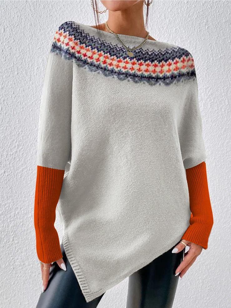 Grey Batwing Sleeve Print Sweater