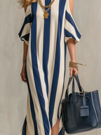 Statement Navy Stripe Cold-Shoulder Maxi Dress