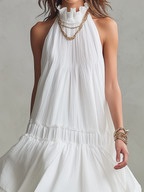 Airy High-Neck Tiered Bohemian Maxi Dress