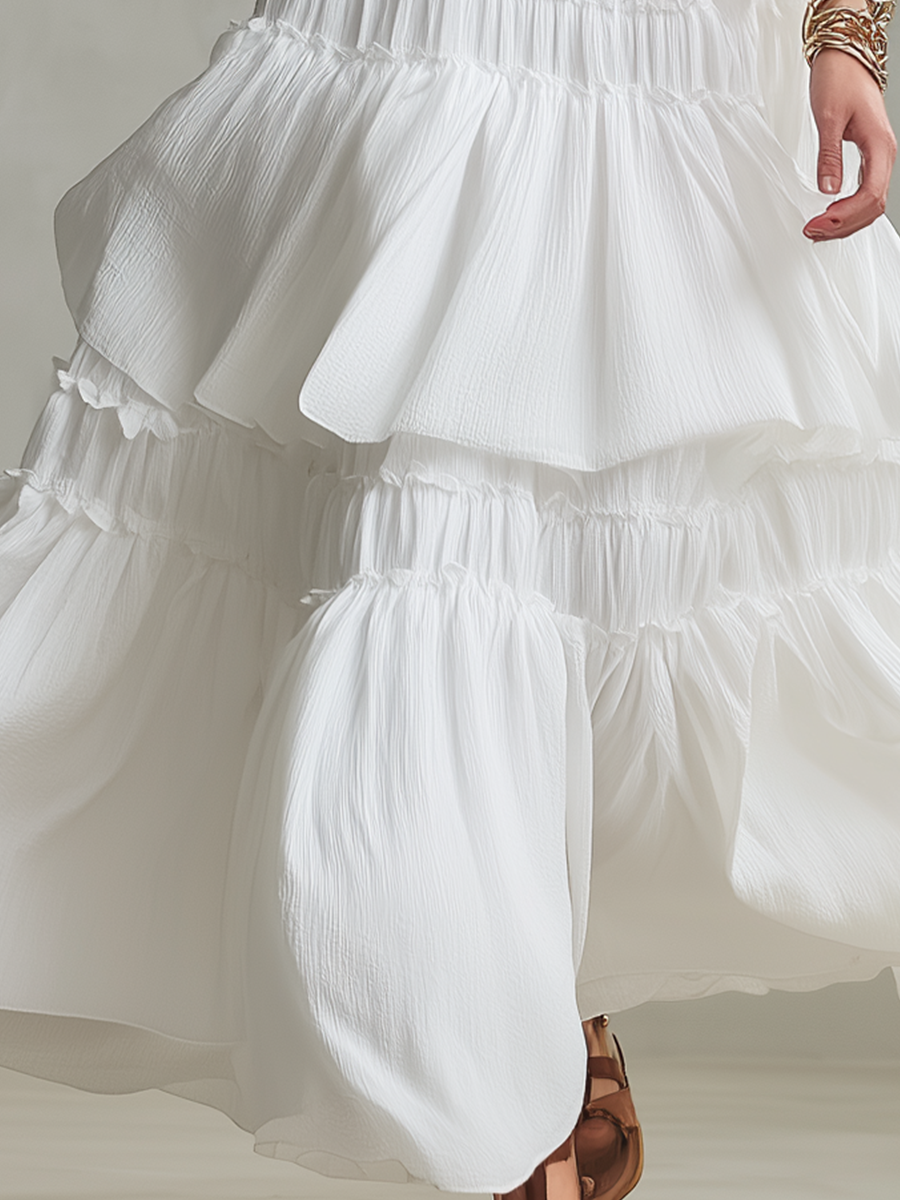 Airy High-Neck Tiered Bohemian Maxi Dress