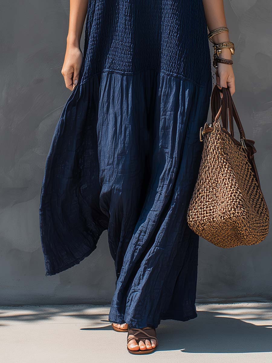Bohemian Patchwork Cotton Linen Maxi Dress
