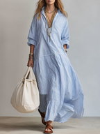 Blue Stripe Relaxed Shirt Maxi Dress