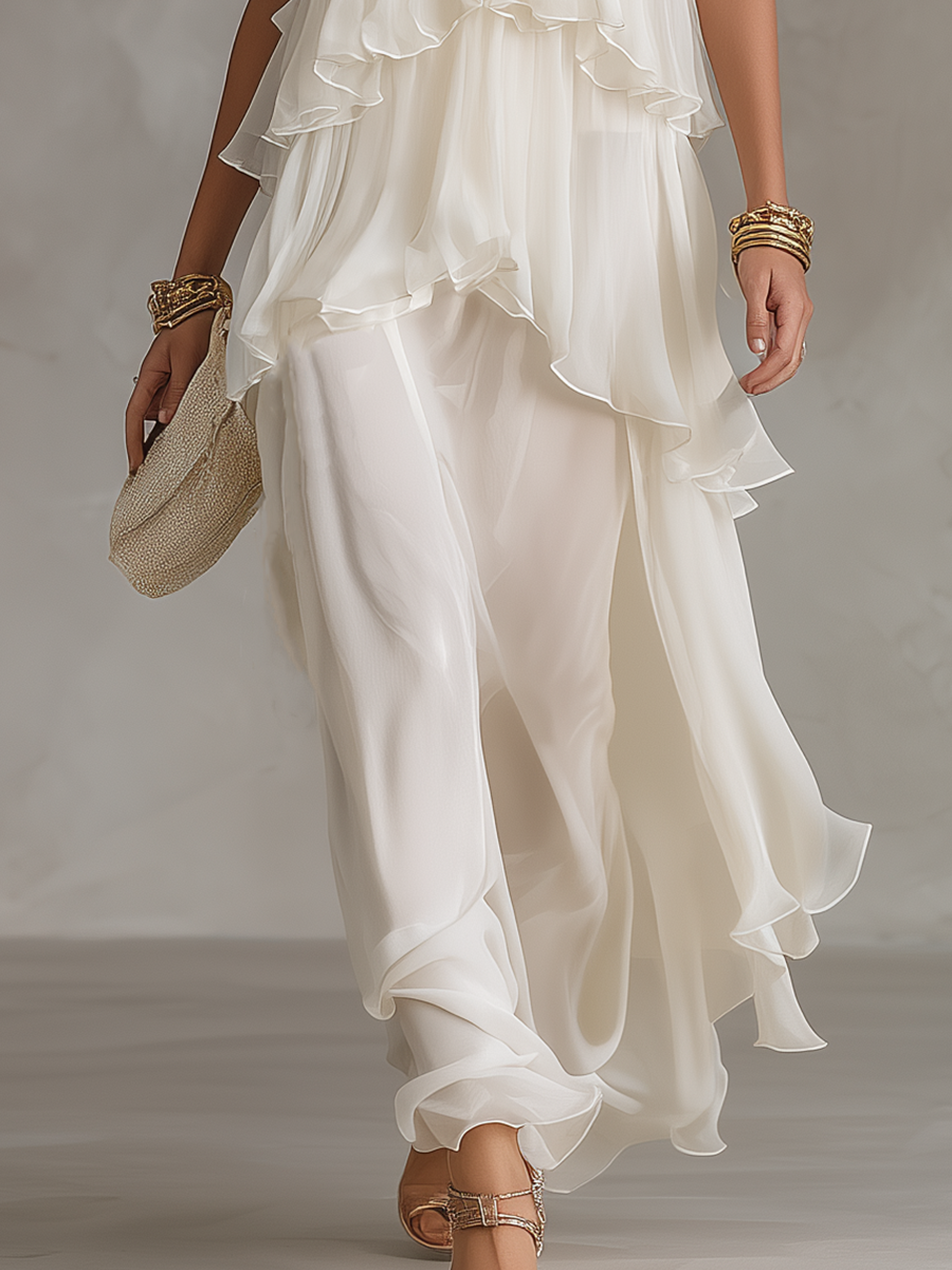 Romantic Sheer Tiered Chiffon Maxi Dress