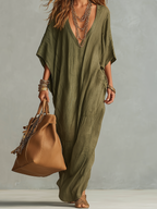 Artful Olive Deep-V Boho Maxi Dress