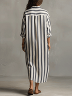 Casual Striped Shirt Bohemian Style Maxi Dress