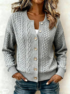 Grey Plain Knit Button Front Outerwear