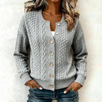 Grey Plain Knit Button Front Outerwear