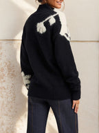 Modern Floral Print Round Neck Long Sleeve Sweater