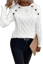 White Plain Round Neck Long Sleeve Sweater