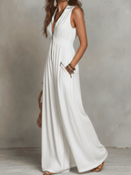 White Zip-Front Bohemian Maxi Dress