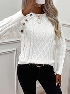 White Plain Round Neck Long Sleeve Sweater