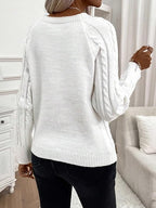 White Plain Round Neck Long Sleeve Sweater