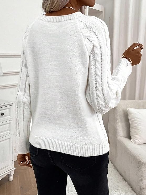White Plain Round Neck Long Sleeve Sweater