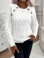 White Plain Round Neck Long Sleeve Sweater