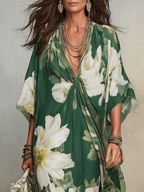 Emerald Bloom Flowing Bohemian Maxi Dress