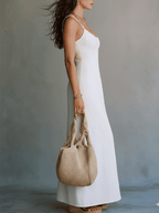Elegant White Minimal Strappy Slit Maxi Dress