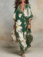 Emerald Bloom Flowing Bohemian Maxi Dress