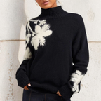 Modern Floral Print Round Neck Long Sleeve Sweater