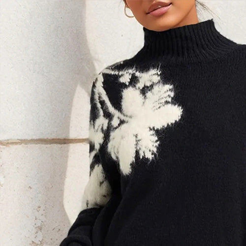 Modern Floral Print Round Neck Long Sleeve Sweater