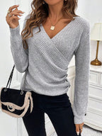Classy Grey V-Neck Plain Sweater