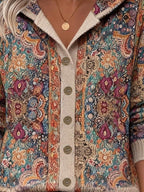 Vibrant Floral Print Boho Style Hoodie Cardigan