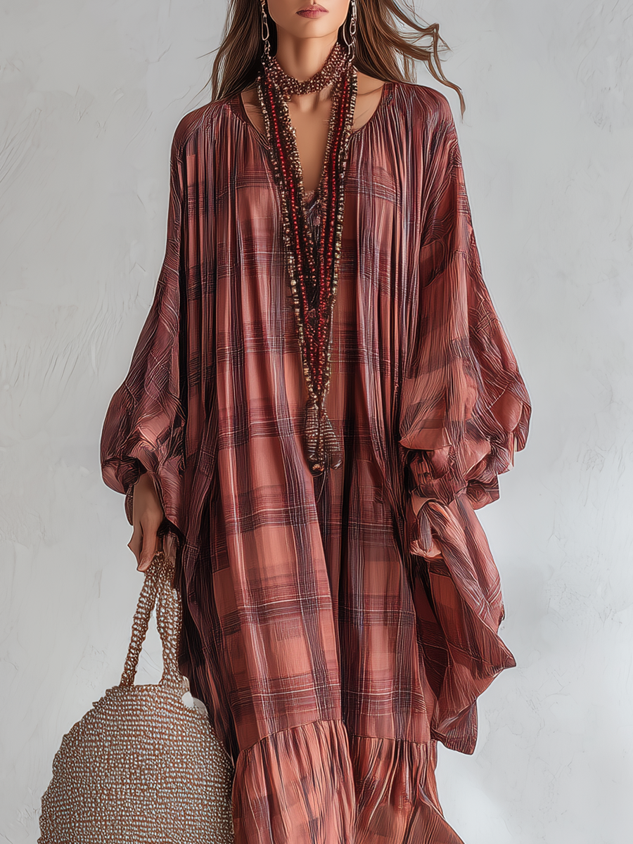 Unique Plaid Bohemian Style Long Dress